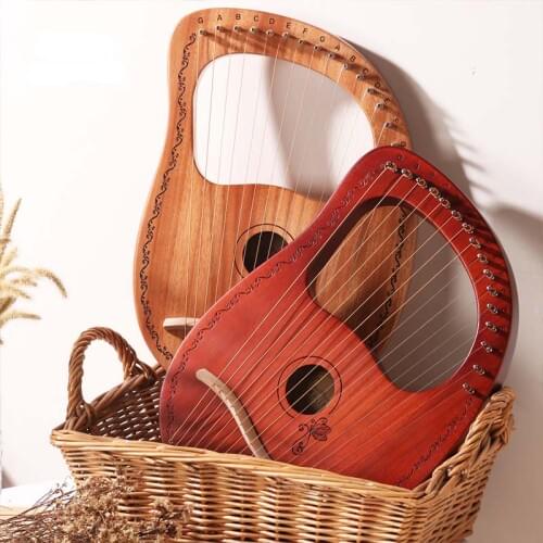 Lyre Harp 10/16 Strings Handmade ENGRAVED by Mahogany Body Wood Lier Harp Metal Trap Mahony Solid Stringed Musical Instruments