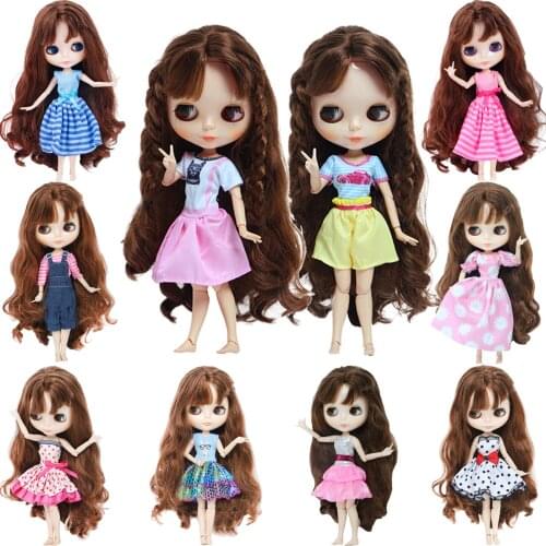 Cute Mini Doll Dresses Summer Dating Wear Flower Gown Tops Skirt T-shirt Clothes for Blythe Doll Baby Girl Dollhouse Gift Toy