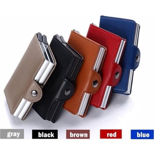 Fashion RFID Blocking Leather Wallet Small Credit Card Holder Purse Money Case for Men Women Wallet with Double Aluminium Box