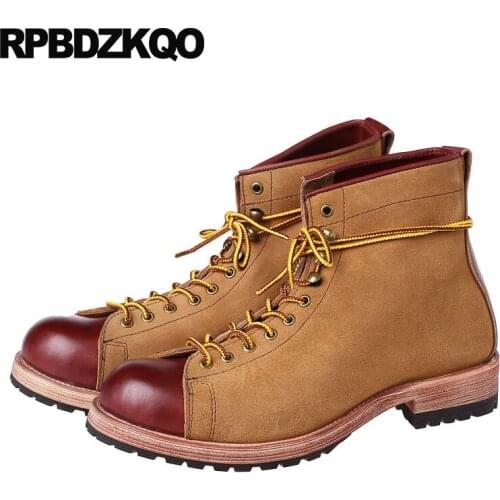 Suede Brown Designer Full Grain Leather Boots Autumn Fashion High Quality Shoes Men Retro Fall Ankle Booties 2018 Lace Up Luxury