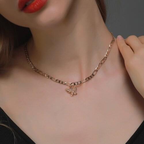 New Shiny Zircon Butterfly Pendant Choker Light Luxury Aesthetic Niche Clavicle Gold-plated Necklace Jewelry Women