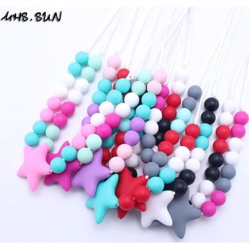 MHS.SUN Star pendant boys/girls chewable necklace colorfull food grade material silicone bead necklace cute child jewelry ST029