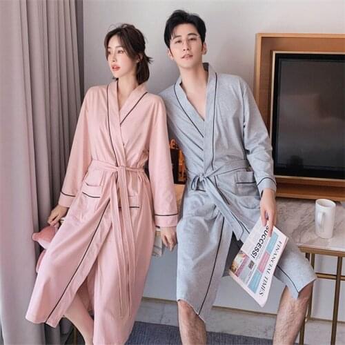Casual home wear new couple nightgown cotton simple hotel pajamas mens and womens bathrobes breathable kimono robe пижама