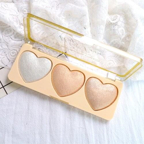 3-color Love Highlighter Powder Long-lasting Smooth Eyeshadow All-in-one Palette Glitter Pearlescent Brighten Skin Makeup