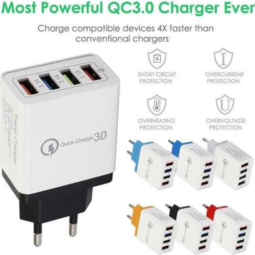 4 Port Fast Quick Charging Wall Charger QC 3.0 USB Hub Power Adapter Plug Default black color