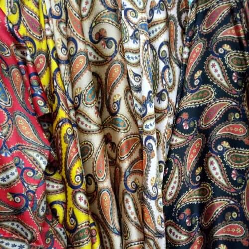 Silk satin fabric qualified shiny Glossy ethnic Paisley Fabric Polyester crepe dropping for dress blouse