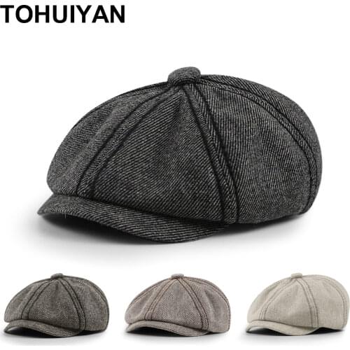 TOHUIYAN Unisex Woolen Octagonal Hat Men Autumn Winter Newsboy Cap Retro Bone Gorras Gatsby Caps Women Casual Boina Beret Hats