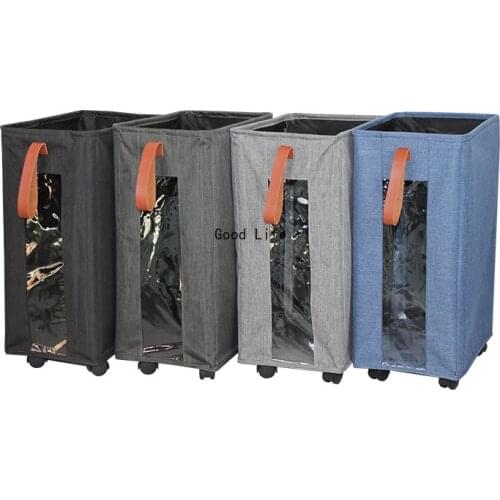 Foldable Dirty Laundry Hamper With Wheels Visible Window Portable Dirty Clothes Organizer Laundry Storage Basket