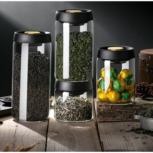 Glass Vacuum Tea Caddy Sealed Jar Transparent Household Storage Storage Bottle Home Furnishing Kitchen Storage Storage Bottle