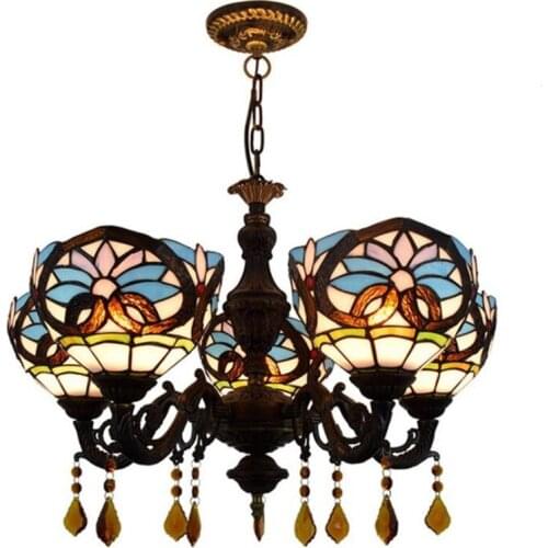 Baroque Blue Glass Led Pendant Light for Restaurant Foyer Dining Room Bar American Country Classical Glass Suspension 1207
