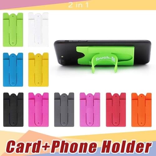 Universal Touch U with Card bag Portable Touch C One Touch Silicone Stand Holder with Earphone Winder for cellPhone 300pcs/lot