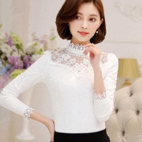 2021 Woman Casual Winter Autumn High Print Lace Blouses Female Lace Tops Blouses Long Sleeve Shirts Ladies Clothing Blouse H887