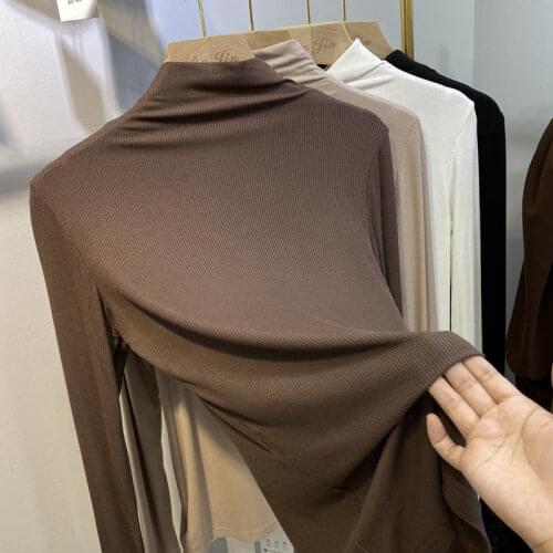 Woman Tshirts Womens Long-Sleeved T-shirt Autumn and Winter Turtleneck Black Top Ropa Mujer Camisetas