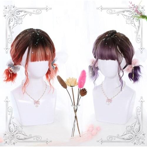 High Quality Harajuku Soft Girl Lolita Water Wave Curly Vertex Black Wig Cosplay Costume Party