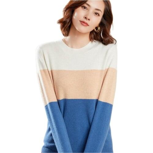 Round Neck Knitted Wool Pullover Womens 2021 Autumn And Winter New Wild Plus Size Loose Lazy Wind Color Matching Bottoming Top