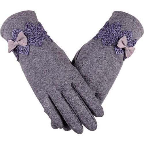 VISNXGI Winter Spring Gloves Solid Lace For Women Wrist Touched Screen Mittens Double Cashmere Gloves Female Guantes Accessories