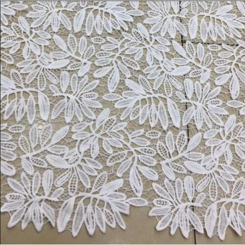 2Yards High Quality White Leaf African Embroidery Water soluble Milk Silk Lace Fabric Guipure Cord Nigerian Wedding Lace Fabric