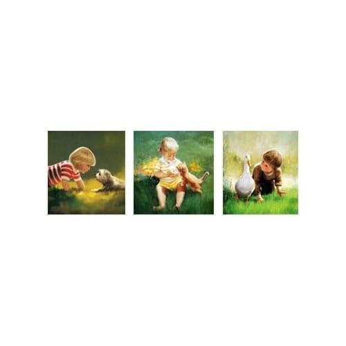 3 Pieces The Kids with Dog Duck Cat Canvas Printings Wall cuadros decoracion Wall Pictures Prints for Kids Living Rooms Unframed