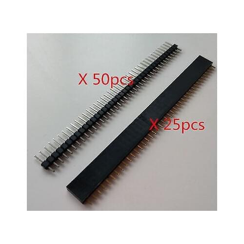 40 Pin 2.54 mm 50 pcs Male + 25 pcs Femaie Single Row Pin Header Strip PC