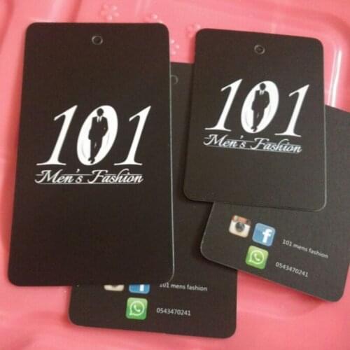6000pcs Custom Grade A 400gsm matte black coated paper tags clothing print price swing tag