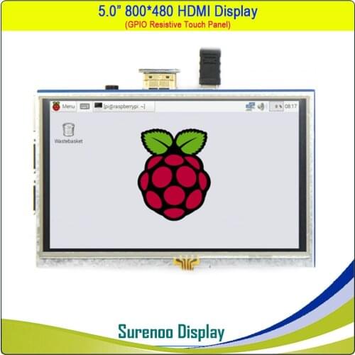 5" 5.0 inch 800*480 HDMI-Compatible TFT LCD Module Screen Display Minitor with GPIO Resistive Touch Panel for Raspberry Pi