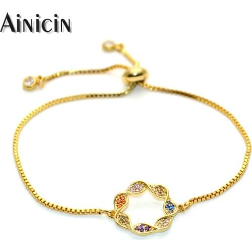 5pcs Colorful CZ Stone Setting Garland Circle Shape Sliding Clasp Boxed Chain Bracelets Fashion Women Jewelry Gift