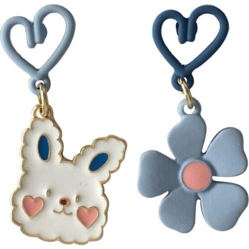 10 pair / lot Silver Needle Asymmetrical Bunny Flower rabbit Earrings