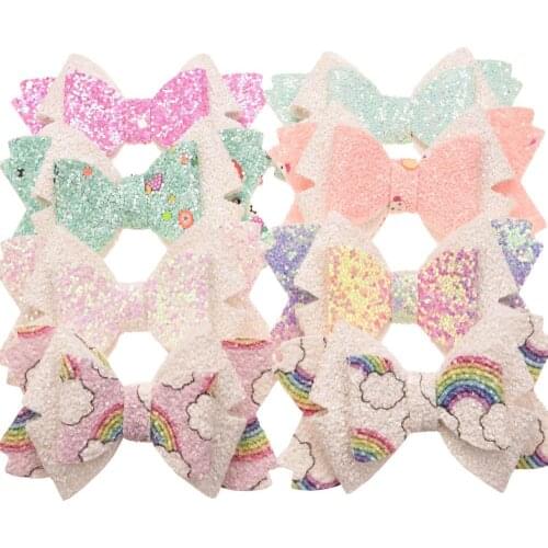80PCS Glitter Rainbow Hair Bow Baby Girls Bows Hair Accessories for Boutique Clips Fashion Barrettes Fashion Headwear