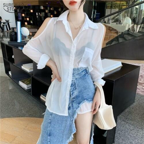 Blusas Long Sleeve Off Shoulder Tops Casual Shirts Women Korean Leopard Hollow Out 2021 Turn-down Collar Lady Clothing 10270