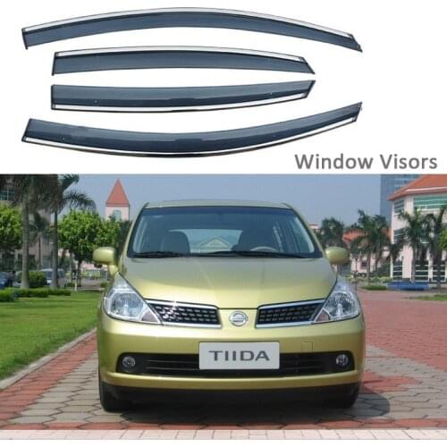 For Nissan Tiida 2005-2010 Car Styling Awnings Shelters Window Visors rain eyebrow Protector Exterior decoration 4PCS 2007 2008