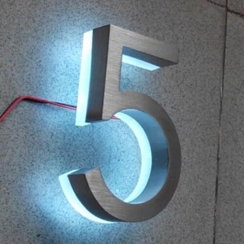 Wholesale 8" high 2pcs (#0-9) door number plates stainless steel with led light backlit House Number signs