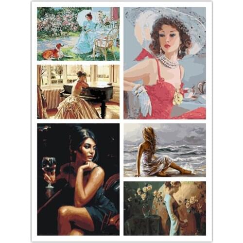 Elegant Beauty Painting By Numbers For Adults Kits Hand Painted Decor Drawing Canvas DIY Oil Coloring Paint Pictures By Numbers