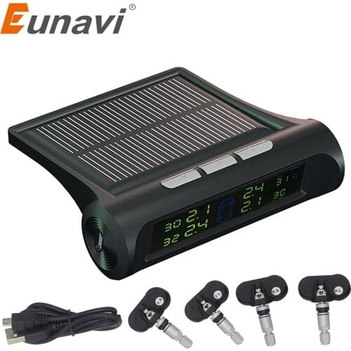 Eunavi Smart Car TPMS Tyre Pressure Monitoring System Solar Power charging Digital Display Auto Security Alarm With 4 Internal