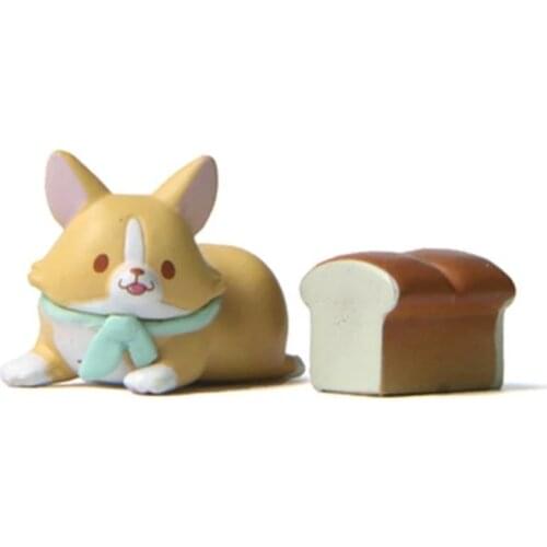 ZOCDOU 1 Piece Cute Bread And Corgi Small Statue Figurine Micro Crafts Ornament Miniatures DIY Home Garden Decor