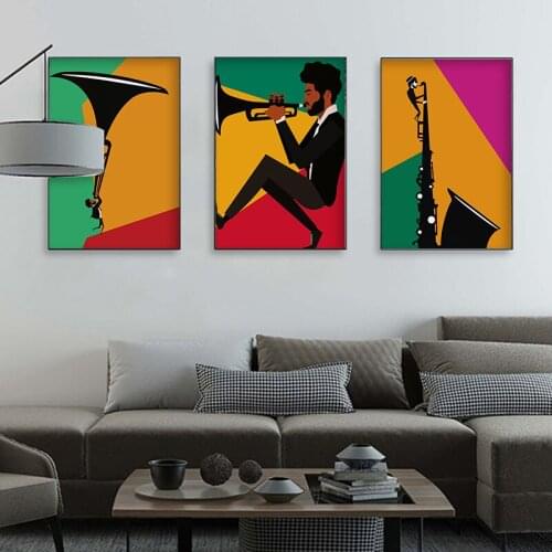Canvas Painting Colorful Trumpet Poster Vintage Instruments Wall Art Picture Classical Jazz Music Print Home Festival Decoration