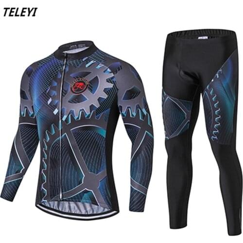 TELEYI Cycling Jersey Sets Men Ropa Ciclismo racing long sleeve riding 2017 top team bike jersey clothing mtb Outdoor Sportswear