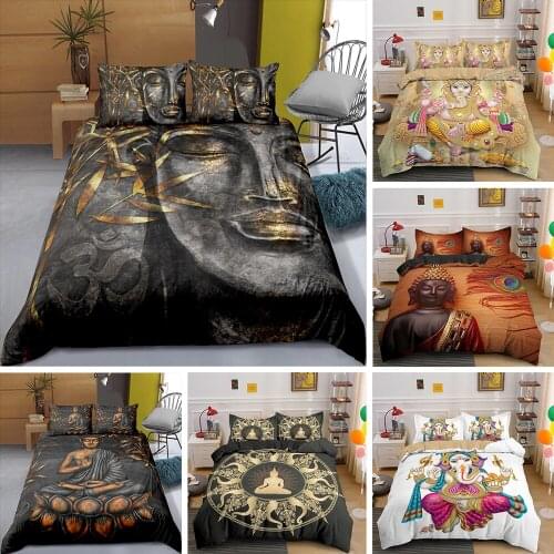 Hot Sell Queen Size Buddha Bedding Set Boho Mandala Colorful Design God Ganesha King Duvet Cover Sets Pillowcase Indian Symbol