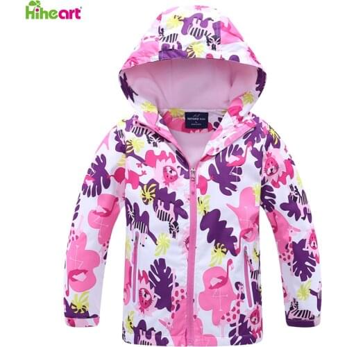 Hiheart Girls Hooded Jackets Fleece Lined Coat Flower Windbreaker Outerwear Kids Outdoor Polar Windproof for Children 3-12T