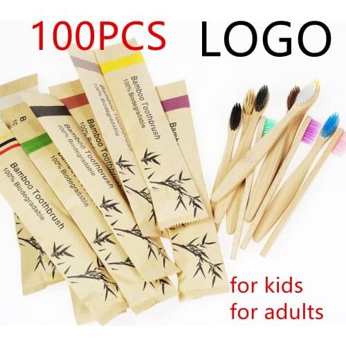 Customer Logo 100 PCS Kids Bamboo Toothbrush Eco Friendly Resuable Toothbrushes for Children Adults Home Travel Hotel Use