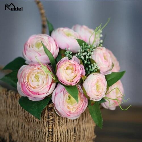 Meldel Bouquet Bridesmaids DIY Wedding Bouquets Artificial Silk Tea Rose Flowers Red Marriage Accessories Home Party Decorations