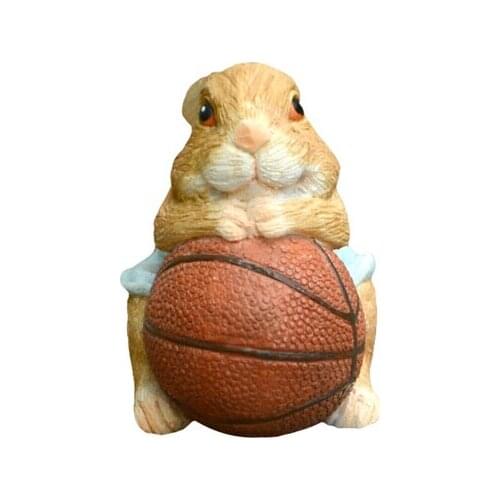 Cute Basketball Bunny Figurine Animal Fitness Statue Easter Decoration Ornaments Mini Garden Accessories Gift for Boys and Girls