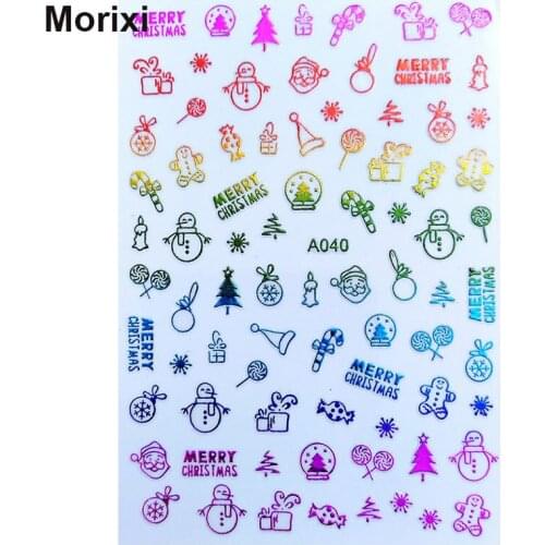 Morixi nail art sticker rainbow gradient color red blue purple for christmas party back glue big size 3D manicure decals XF007