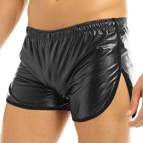 Men Casual Home Shorts Pajama Latex Sleepwear Wetlook PU Leather Boxer Sleep Bottoms Nightwear Summer 2021 Sports Beach Shorts