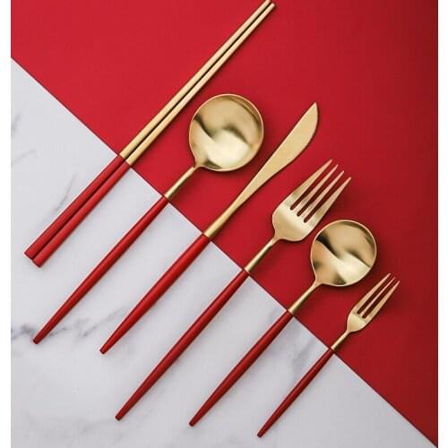 China Red Stainless Steel Western Steak Cutlery Spoon Set Main Spoon Home Cutlery Set