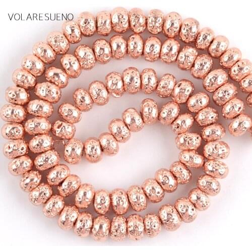Natural Rose Golds Hematites Lava Stone Rondelle Beads For Jewelry Making Spacer Loose Beads 6/8/10mm Diy Bracelets15" Wholasale