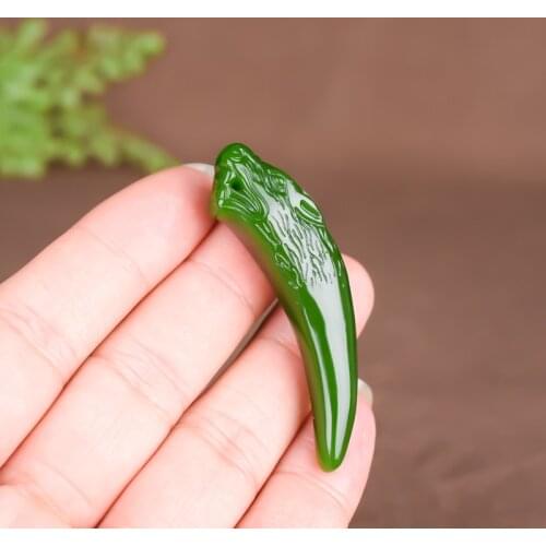 Jade Wolf Tooth Pendant Jadeite Jewelry Fashion Gifts Double-sided Carved Necklace Chinese Charm Green Women Natural Men Amulet