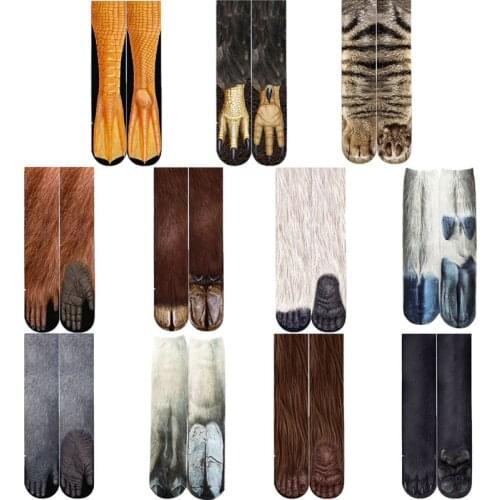 Unisex Women Men Universal Casual Creative 3D Printing Animal Paw Hoof Tube Breathable Sport Elastic Socks