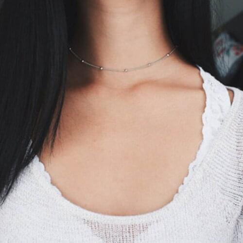 2017 New Simple Women beads Gold Chain Choker Necklace chocker Jewelry collana Bijoux Femme Joyas mujer Collier ras du cou