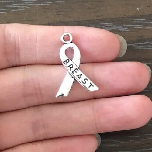 20PCS Bohemian Breast Cancer Ribbon Charm Zinc Alloy Awareness Pendant Charm for Bracelet Necklace Earring Jewelry Making DIY