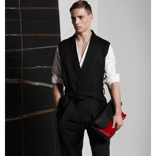 Solid Mens color woolen coat spring and autumn vest European and American fashion trendy mens slim sleeveless jacket wool